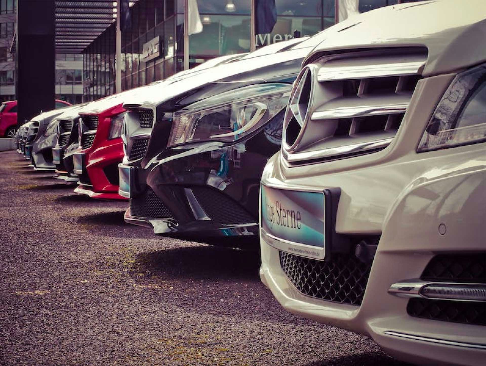 Mercedes cars on dealer forecourt